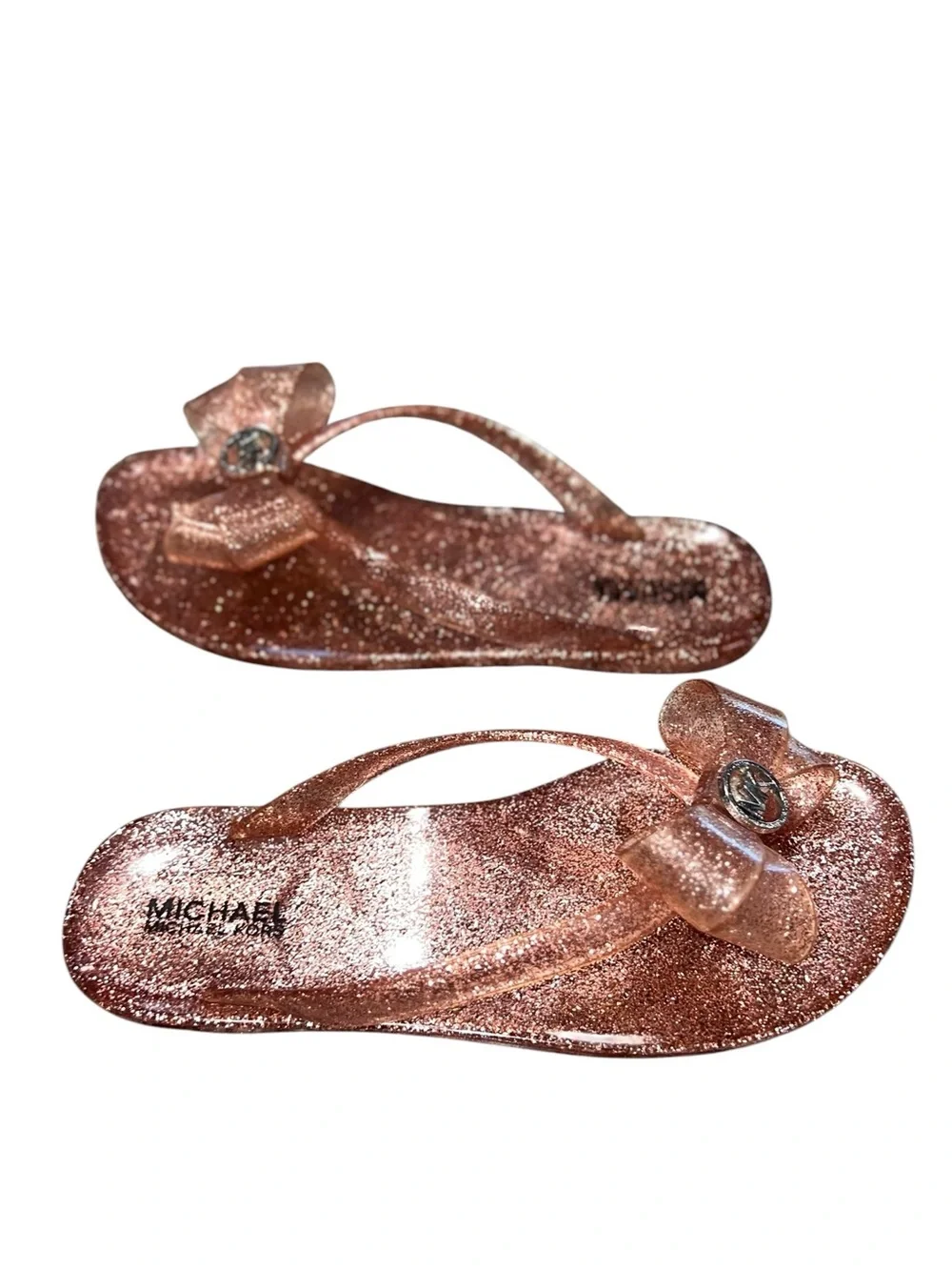Michael Kors Rose Gold Glitter Jelly Bow Flip Flops Girls Size 1